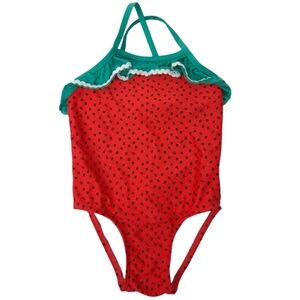 Cat & Jack Watermelon‎ One Piece Swimsuit Ruffle Crisscross Back Size 2T